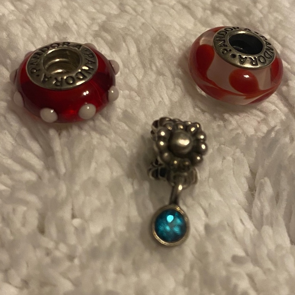 Trio Pandora Red and Silver Charms (2) 925 Sterling with silver Turquoise Accent